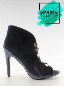Aksamitne czółenka open toe 1129  D. Grey