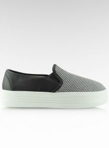 Trampki slip-on drobna pepitka SS02-02 Czarne