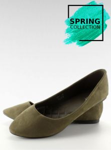 Gładkie balerinki delikatny szpic C56 Olive