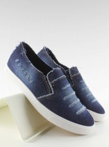 Trampki slip-on strzępiony jeans NB05 D.Blue