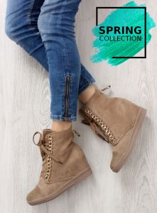Zamszowe sneakersy z łańcuszkiem H6502A Camel