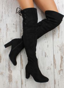 Zamszowe muszkieterki na obcasie H656 Black