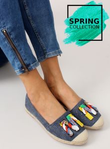 Espadryle z kolorowymi koralikami H8-58 D Blue