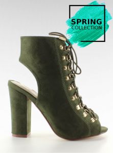 Czółenka sznurowane open toe JZ-11P Blackish Green