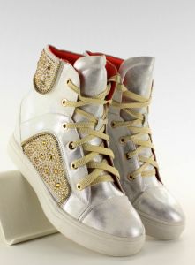 Sneakers z jetami 27196 SREBRNO-BIAŁE