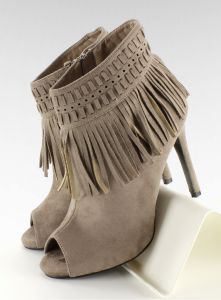 Botki z frędzlami open toe 11016 Khaki