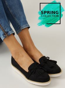 Zamszowe mokasyny biała podeszwa T236p BLACK