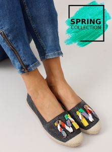 Espadryle z kolorowymi koralikami H8-58 Black