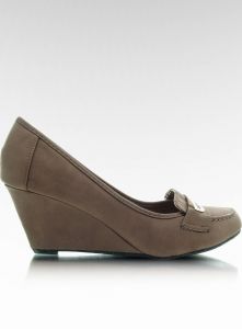 Mokasyny na koturnie MB188-108 khaki
