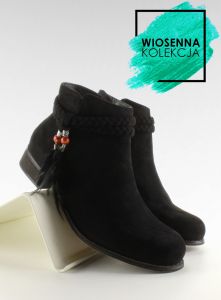 Zamszowe sztyblety z piórkiem styl boho H1911 Black