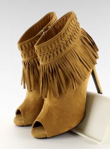 Botki z frędzlami open toe 11016 Camel