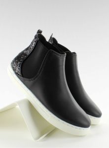 Slip-on za kostkę glitter heel C239-2 Czarne