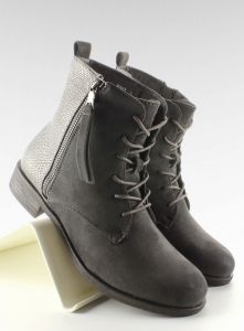 Ocieplane sznurowane botki F962 GREY