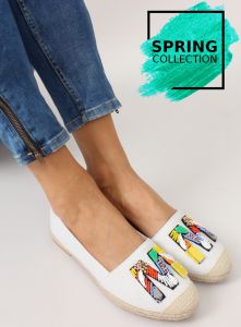 Espadryle z kolorowymi koralikami H8-58 White