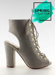 Czółenka sznurowane open toe JZ-11P Grey