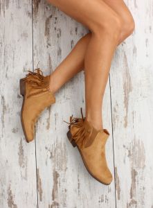 Botki sztyblety odpinane frędzle 9177 Beige