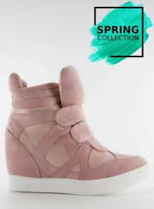 Zamszowe sneakersy zapięcie na rzep FA147 Pink