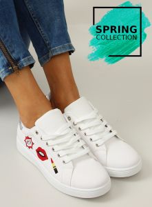 Trampki z naszywkami kiss kiss B110-21 WHITE/SILVER