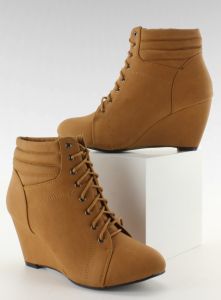 botki sznurowane koturn LL1278 CAMEL