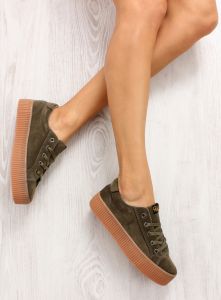 Zamszowe creepersy kauczukowa podeszwa K1631007 Khaki