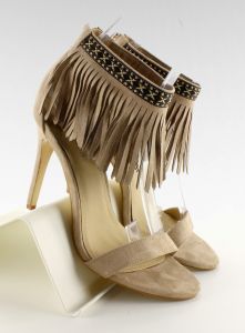 Sandałki z frędzlami etniczny wzór GD-16-5247 Beige