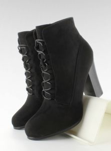 Sznurowane botki na obcasie 66-202 Black