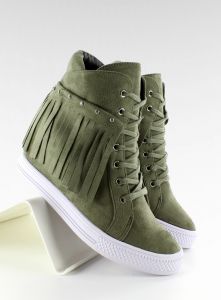 Zamszowe sneakers z frędzlami XW36257 Oliwkowy