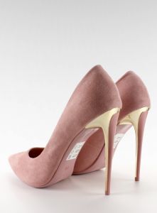 Zamszowe szpilki złoty obcas LE08 Pink