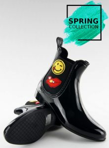 Kalosze damskie z naszywkami lakier D37 BLACK