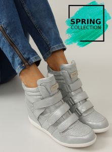 Licowe sneakersy high top JT35 SILVER