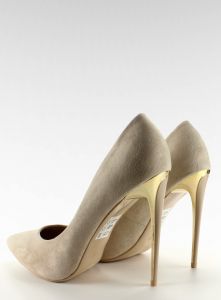 Zamszowe szpilki złoty obcas LE-08P Beige