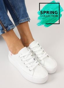 Perłowe trampki na białej podeszwie K1620206 Blanco