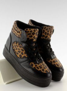 Sneakers podwójna podeszwa LBS1231 czarne-leopa