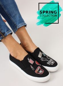 Trampki slip-on z haftami NB102P Black