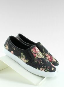 Slip-on jeansowe z kwiatami 9015-B Czarny