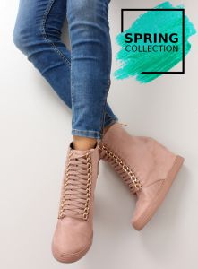 Sznurowane sneakersy z blaszką B-2 Pink