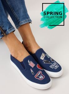 Trampki slip-on z haftami NB102P Dark Blue