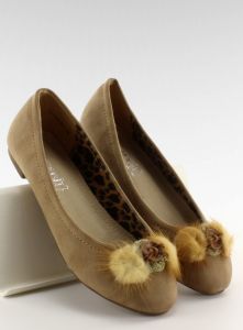 Balerinki ozdabiane futerkiem 11120-20 camel