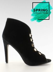 Aksamitne czółenka open toe 1129   Black