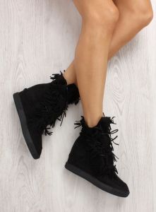 Zamszowe sneakers z frędzlami BL-10 Black
