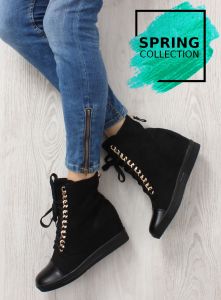 Zamszowe sneakersy z łańcuszkiem H6502A Black