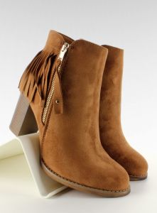 Botki szeroki obcas frędzle C221 Camel