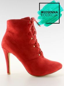 Sznurowane botki na obcasie H253 Red