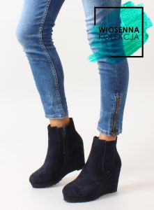 Zamszowe sztyblety na koturnie ZY9106  Blue